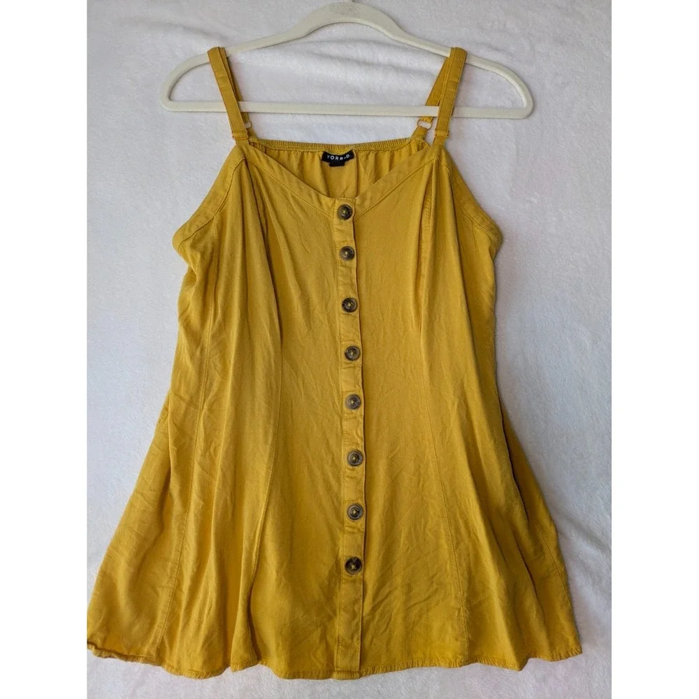 Torrid Cami Tank Top Womens 0 Mustard Yellow Button Front Babydoll Flared Straps